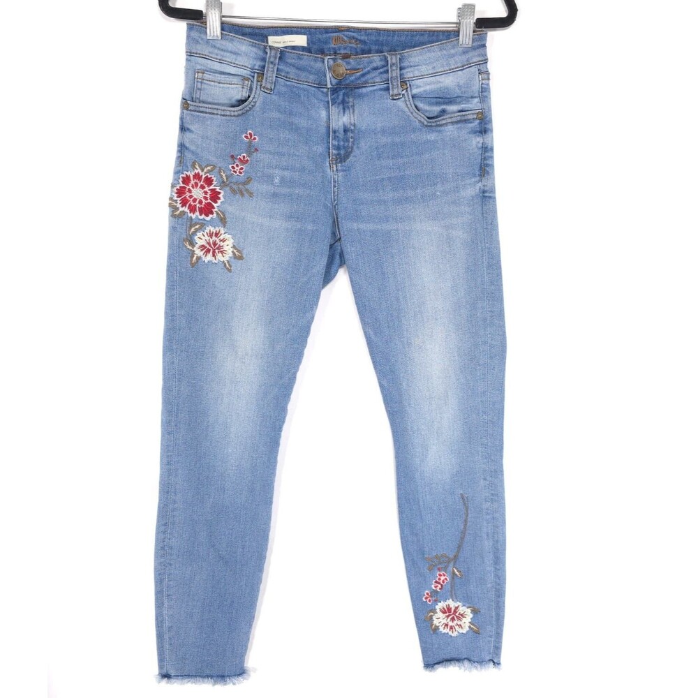 Kut from the Kloth Light Blue Embroidered Ankle Jeans